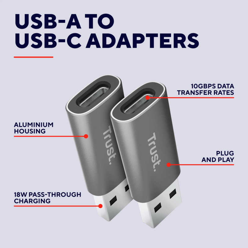 Trust Адаптер Calyx USB-C > USBA3.2, 2шт, чорний