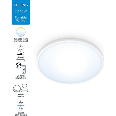 WiZ Світильник стельовий розумний SuperSlim Ceiling, 16W, 1500lm, 29,2см, 2700-6500K, Wi-Fi, білий