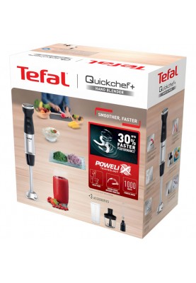 Tefal Блендер заглибний Quickchef+ 1000Вт, 3в1, чаша-800мл, чопер-500мл, турборежим, сріблясто-чорний