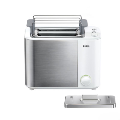 Braun Тостер IDCollection 1000Вт, пластик+метал, підігрів, підсвітка кнопок, білий+нерж
