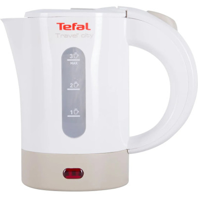 Tefal Електрочайник Travel-o-city 0.5л, Strix, пластик, в комплекті 2 склянки + 2 ложки, біло-бежевий