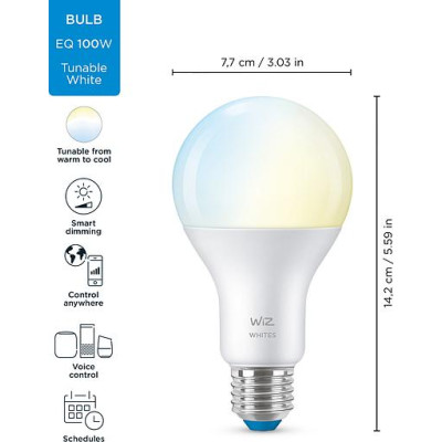 WiZ Лампа розумна E27, 13W, 100W, 1520Lm, A67, 2700-6500K, Wi-Fi