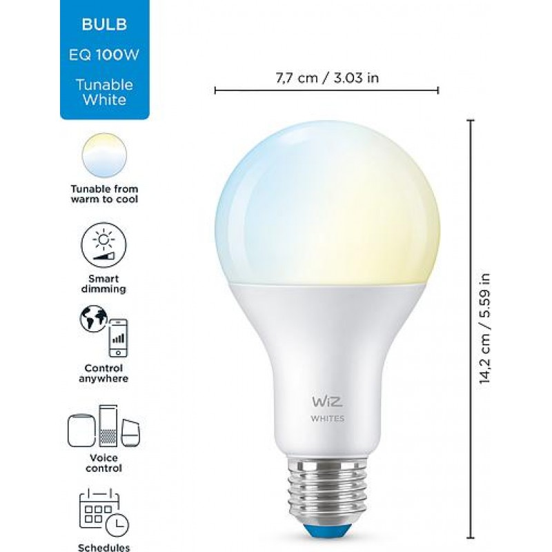 WiZ Лампа розумна E27, 13W, 100W, 1520Lm, A67, 2700-6500K, Wi-Fi