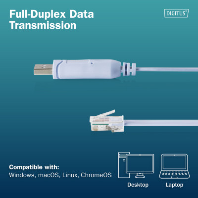 Digitus Адаптер USB 2.0 > RJ45 (M/M), FT232RNL, 1.8m