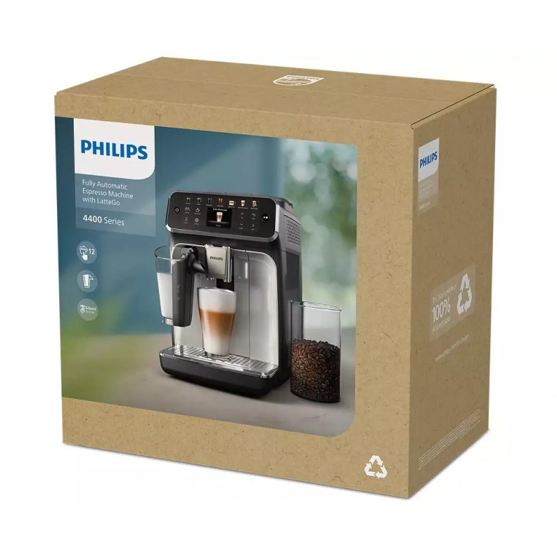 Philips Кавомашина Series 4400 LatteGo, 1.8л, зерно+мелена, автомат.капуч, дисплей, авторецептів -12, чорний