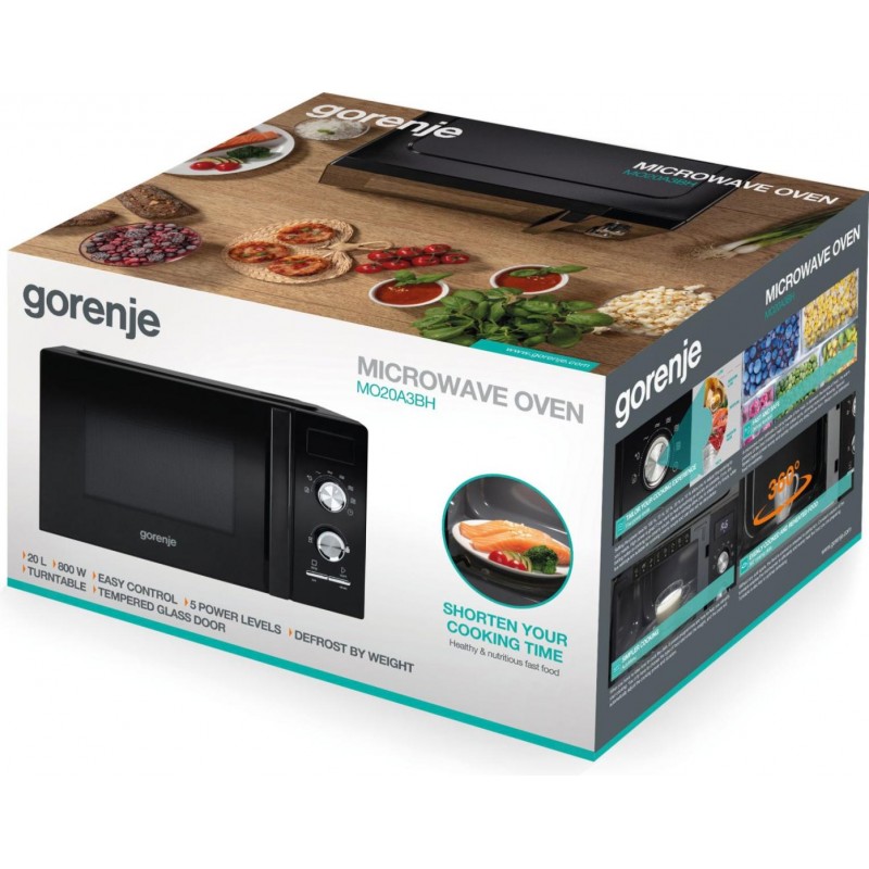 Gorenje Мікрохвильова піч, 20л, мех. керув., 800Вт, дисплей, чорний