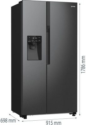 Gorenje Холодильник SBS, 179х70х92см, 2 двері, 376(190)л, А++, NF+, Інв., Зона св-ті, диспенсер, генератор льоду, Зовн. Диспл, чорний