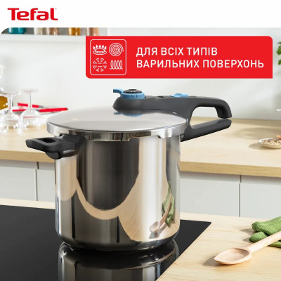 Tefal Скороварка Tefal Secure Trendy, 6л, з паровим кошиком, нержавіюча сталь, пластик