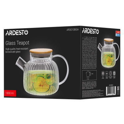 ARDESTO Заварник Iceberg 1000мл, боросилікатне скло, бамбук, прозорий