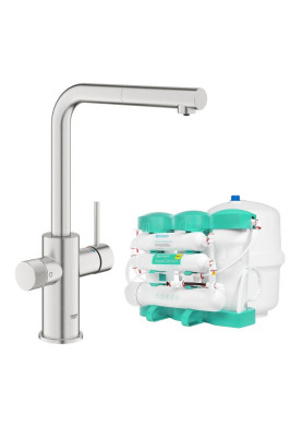 Grohe Комплект змішувача для кухні з висувним виливом Blue Pure Minta з фільтром зворотного осмосу Ecosoft P’URE AQUACALCIUM Mint (MO67530601DC)