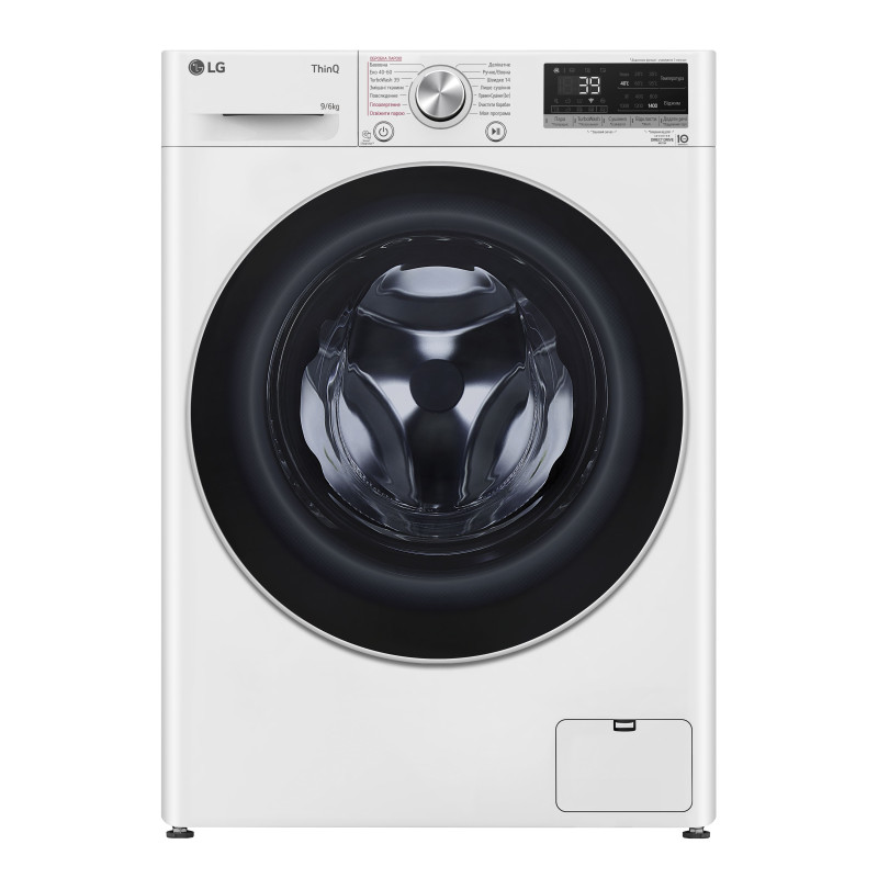 LG Прально-сушильна машина фронтальна, 9(6)кг, 1400, А, 56см, дисплей, пара, інвертор, білий