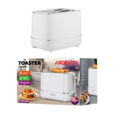 ARDESTO Тостер T-F420B, 800Вт, пластик, 2 слоти, білий ARDESTO Тостер T-F420B, 800Вт, пластик, 2 слоти, білий