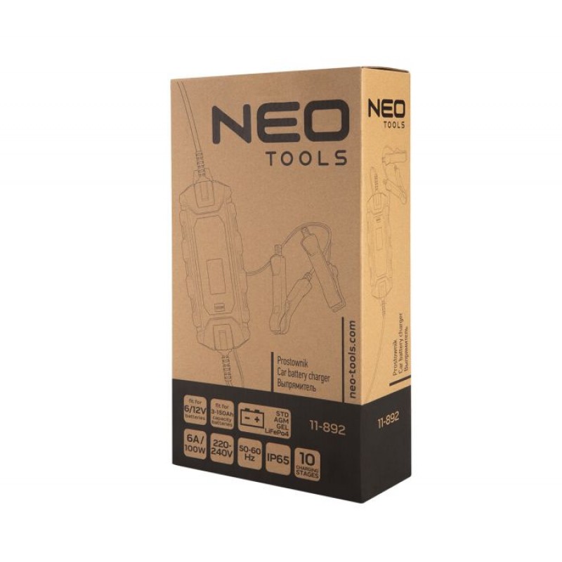 Neo Tools Зарядний пристрій автоматичний, 6А/100Вт, 3-150Ач, для кислотних/AGM/GEL акумуляторів