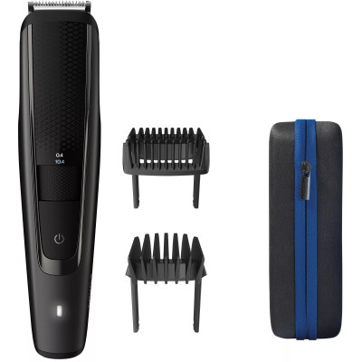Philips Тример Beardtrimmer series 5000, для бороди та вусів, мережа+акум., насадок-2, чохол, сталь, чорний