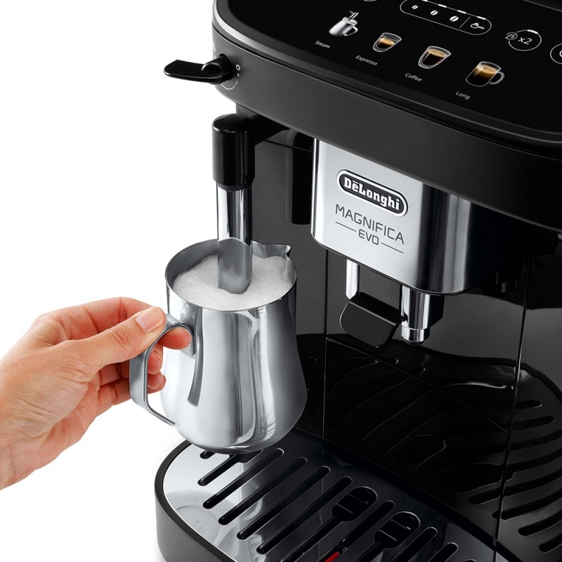 Delonghi Кавомашина Magnifica Evo, 1.8л, зерно+мелена, ручний капуч, дисплей, авторецептів -4, чорний