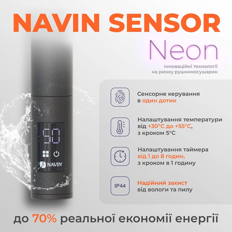 Navin Рушникосушка електрична Камелія, 800х480х105мм, таймер-регулятор, сталь, чорний муар, праве підключення