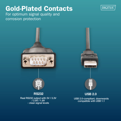 Digitus Адаптер USB 2.0 > RS232 (M/M), FT232RNL, 1.8m Digitus Адаптер USB 2.0 > RS232 (M/M), FT232RNL, 1.8m