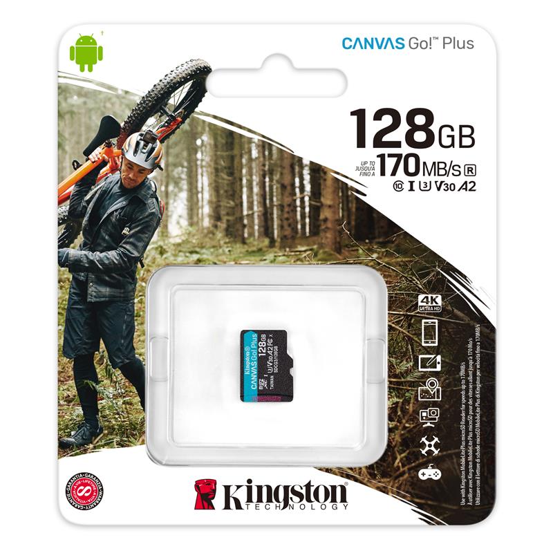 Kingston Карта пам'яті microSD 128GB C10 UHS-I U3 A2 R170/W90MB/s + SD