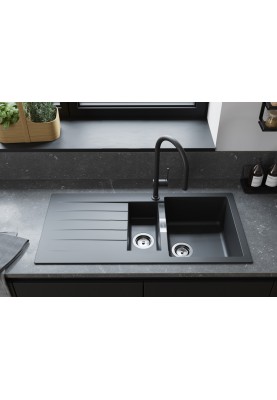 Hansgrohe Мийка кухонна S52, граніт, прямокутник, з крилом, 980х480х190мм, чаша - 1.5, накладна, S520-F530, чорний графіт