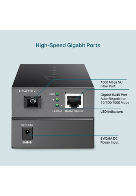 TP-Link Медіаконвертер FC311B-2 1xGE, 1x1000BASE-LX, SM, WDM, 2km, SC