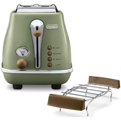 Delonghi Тостер DeLonghi ICONA VINTAGE 900Вт, метал, підігрів, розморожування, оливковий