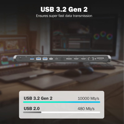 Digitus Док-станція USB-C > 2xHDMI/1xDP/3xUSB-A/USB-C/RJ54/PD/Audio