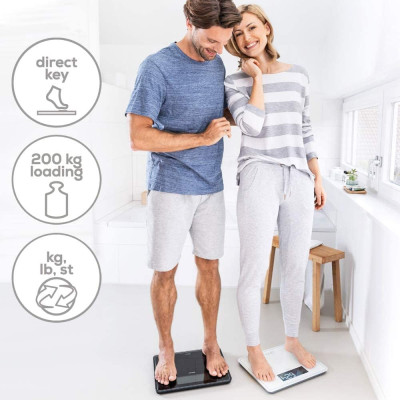 Beurer Ваги підлогові, 200кг, товщина 8мм, великий дисплей, 3хААА в комплекті, скло, білий