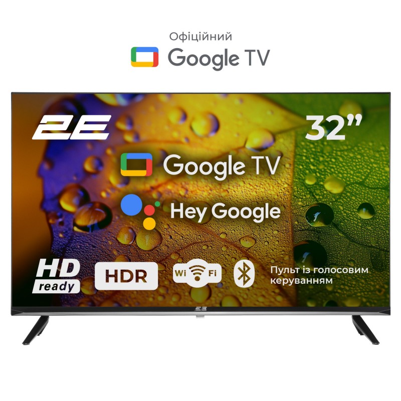 2E Телевізор 32" LED HD 60Hz Smart Google TV Black