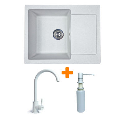 Adamant Набір кухонні Minimal, штучний камінь, прямокут., з крилом, 615х495х200мм, чаша - 1, врізна, Old stone + змішувач та дозатор