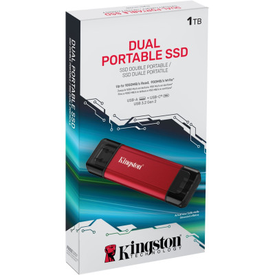 Kingston Портативний SSD Kingston 1TB USB 3.2 Gen 2 Dual USB-A R1050/W950MB/s