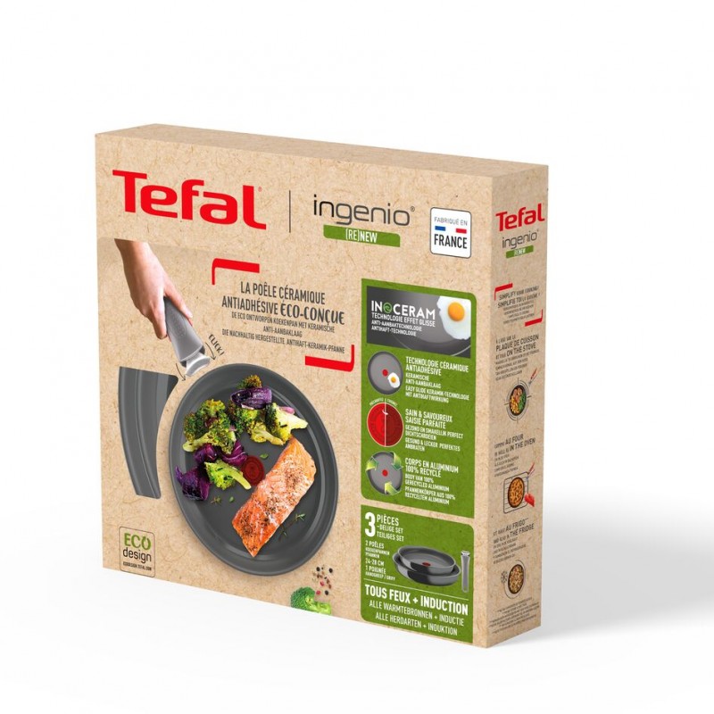 Tefal Набір посуду Ingenio Renew, знімна ручка, 3предмети, алюміній, бакеліт, сірий