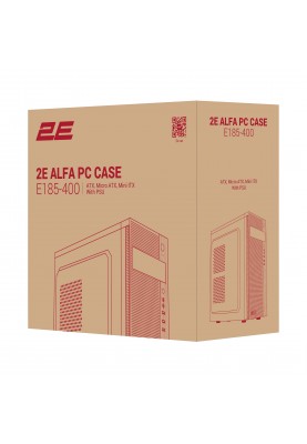 2E Корпус Alfa E185-400 з БЖ 2E ATX400W, 1xUSB3.0, 2xUSB2.0, VGA 310мм, ATX, чорний