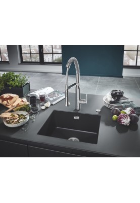 Grohe Мийка кухонна K700U, граніт, прямокут., без крила, 457x406x203мм, чаша - 1, врізна/під стільницю, чорний граніт