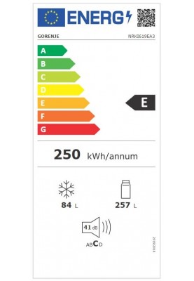Gorenje Холодильник вбудований з нижн. мороз., 193,7x69x55см, 2 двері,341(84)л, А++, NF+, Зона св-ті, Диспл, білий