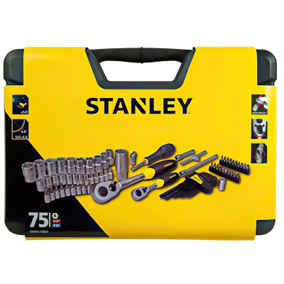 Stanley Набір інструменту, торцевих головок, 1/2", 1/4", 75 од., кейс