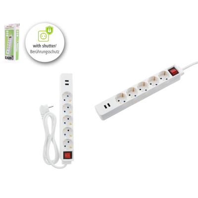 HAMA Сітковий підовжувач Jack 5XSocket 2 USB 3.4A*1.5мм ws 1.5м White