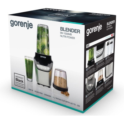 Gorenje Блендер стаціонарний, 1000Вт, чаша-1000мл, подрібнювач, чорний