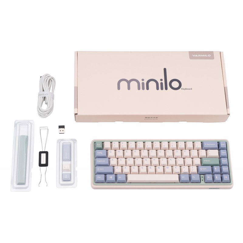 Varmilo Клавіатура механічна Minilo VXT67 Eucalyptus 67Key, Gateron G Pro 2.0 White, BT/WL/USB-A, Hot-Swap, EN, RGB, Рожевий