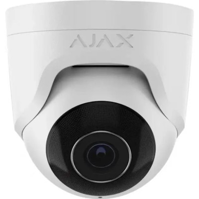 Ajax IP-Камера дротова TurretCam, 8мп, 2.8мм, Poe, True WDR, IP 65, ІЧ 35м, аудіо, кут огляду 100° до 110°, купольна, біла