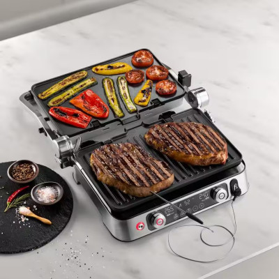 Delonghi Гриль притискний MultiGrill 2200Вт, темп. режимів-3, з'ємні пластини, термощуп, метал