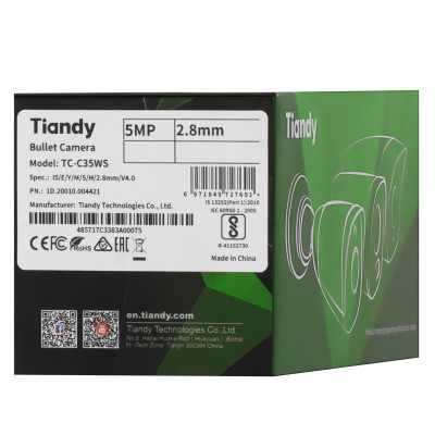 Tiandy TC-C35WS 5МП фіксована циліндрична камера Starlight з ІЧ, 2.8 мм