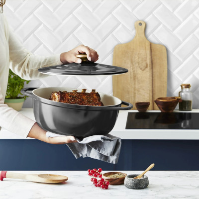 Tefal Каструля Tefal Air, з кришкою, 5.7л, алюміній, чорний