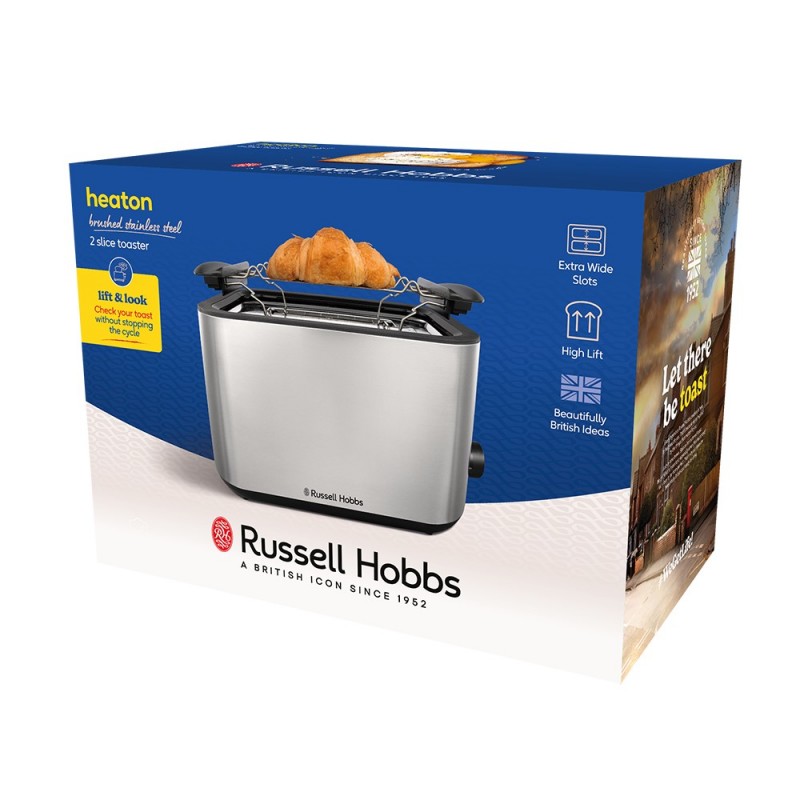 Russell Hobbs Тостер Heaton, нержав., підігрів, розморожування, чорний+нерж