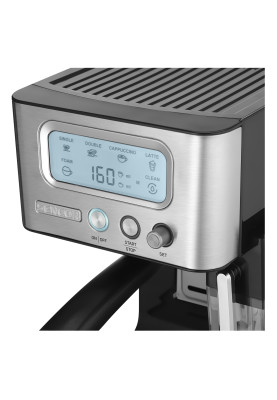 Sencor Кофеварка ріжкова 1.4л, мелена, автоматичний капучинатор, LCD-дисплей, нерж. сталь-чорний