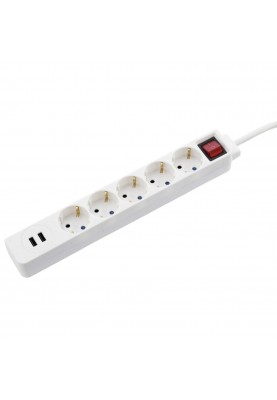 HAMA Сітковий підовжувач Jack 5XSocket 2 USB 3.4A*1.5мм ws 1.5м White