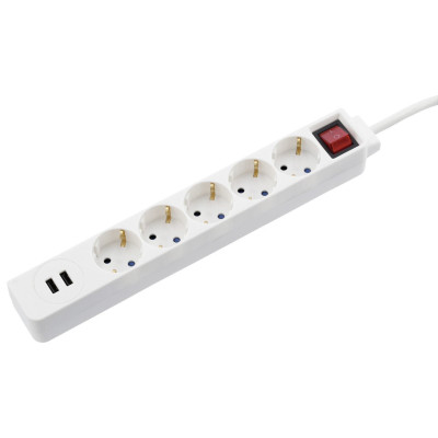 HAMA Сітковий підовжувач Jack 5XSocket 2 USB 3.4A*1.5мм ws 1.5м White