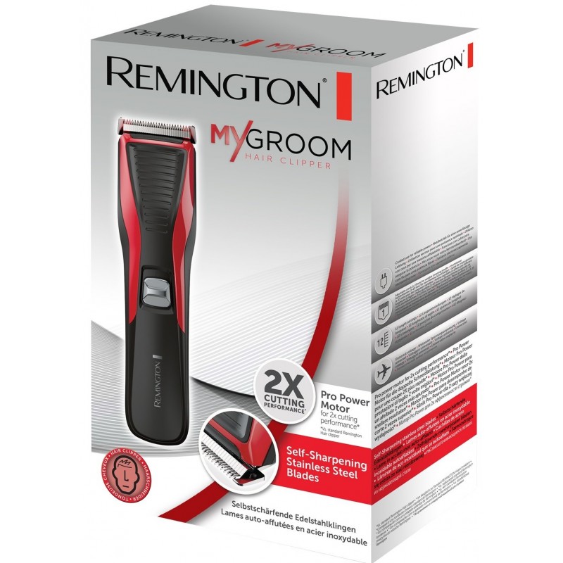 Remington Машинка для стрижки My Groom, від мережі, роторний мотор, насадок-1, сталь, червоно-чорний