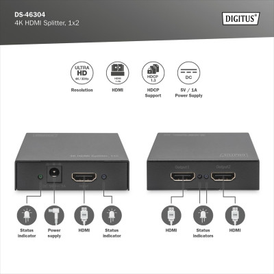 Digitus Подовжувач 4K HDMI Splitter, 2-port Digitus Подовжувач 4K HDMI Splitter, 2-port