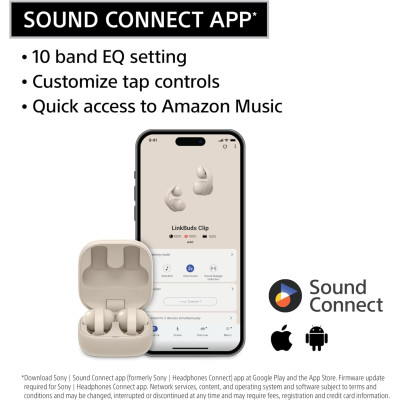 Sony Навушники TWS Sony LinkBuds Clip BT 5.3, IPX4, SBC, AAC, Mic, Бежевий