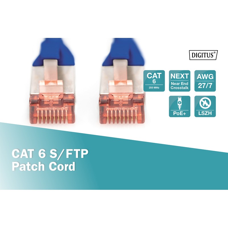 Digitus Патч-корд CAT 6 S-FTP, 10м, AWG 27/7, LSZH, синій